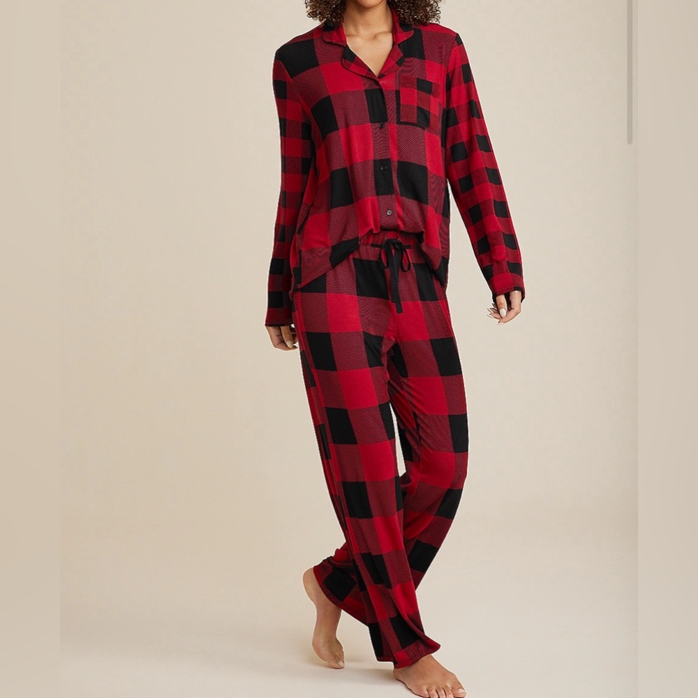 Button Down Top And Wide Leg Pajama Set